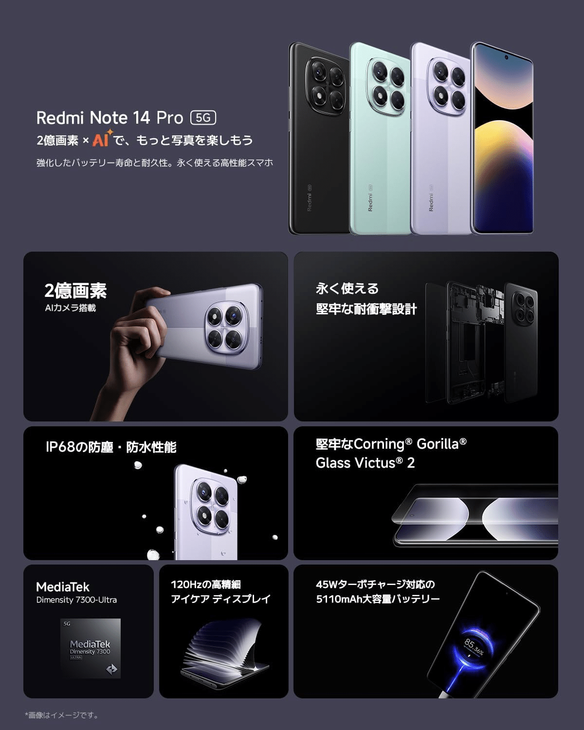 Xiaomi Redmi Note 14 Pro 12GB 2億画素 6.67インチ 防水対応