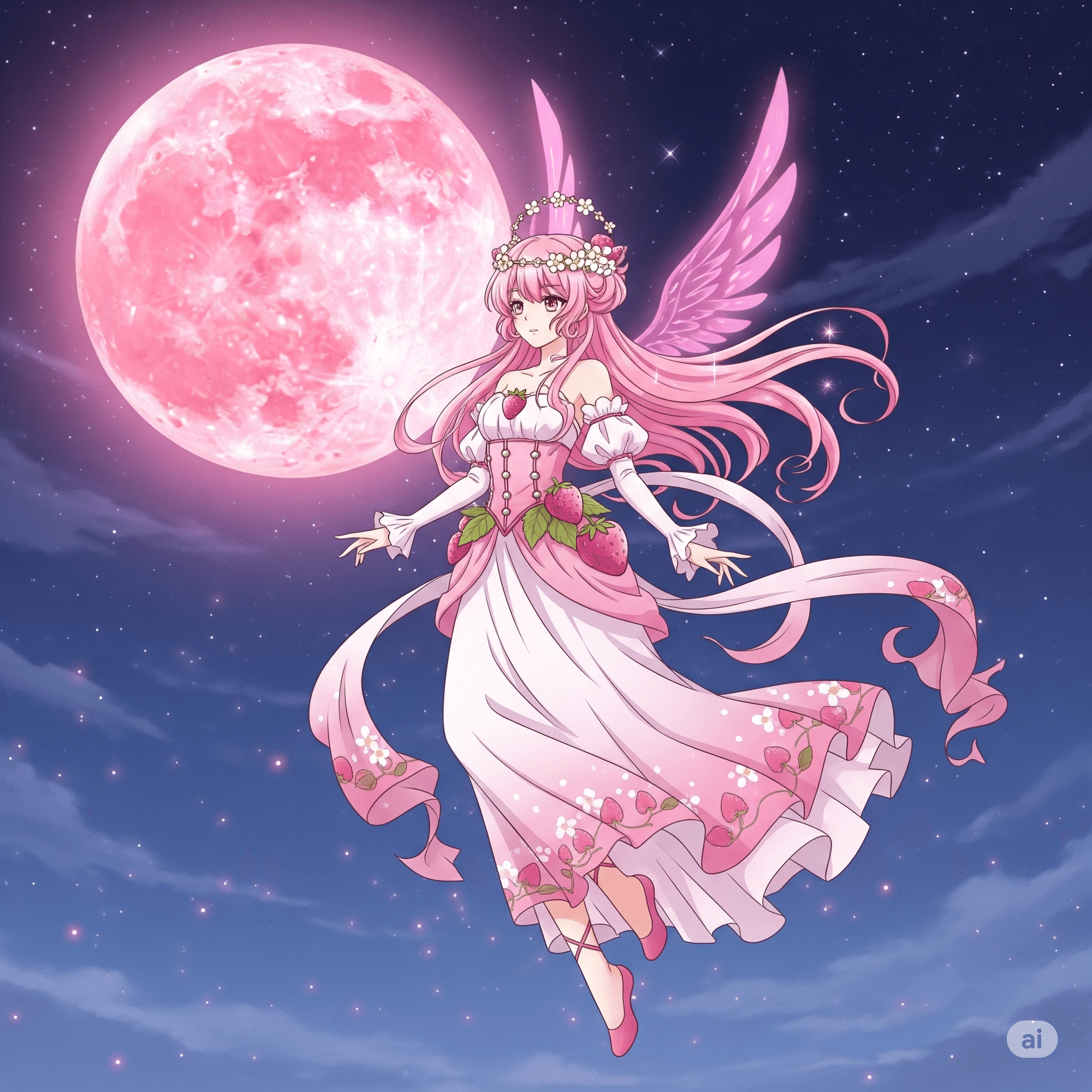 射手座の満月♐🌕ストロベリームーン🍓6/11【AIイラストで、NOTE朝練