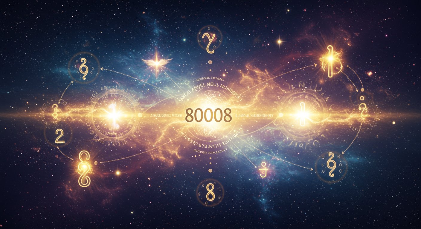 エンジェルナンバー8008と他の数字の関係性を表現したイラスト