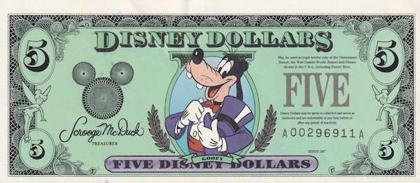 初めてのDダラー】WDW25周年1997年版ディズニーダラーの紙幣を
