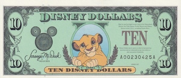 初めてのDダラー】WDW25周年1997年版ディズニーダラーの紙幣を