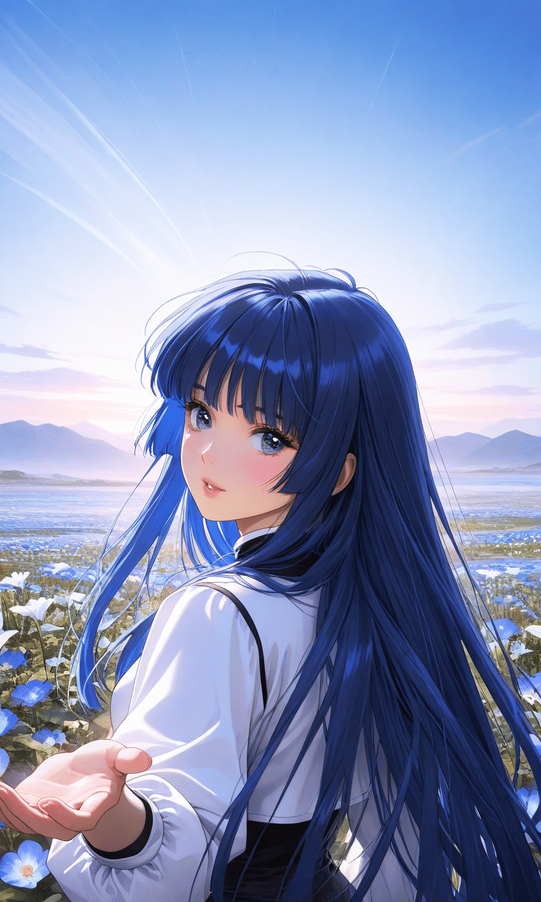 AI画像生成】蒼穹～1990年代アニメスタイル風で「蒼」を描く～：PixAI