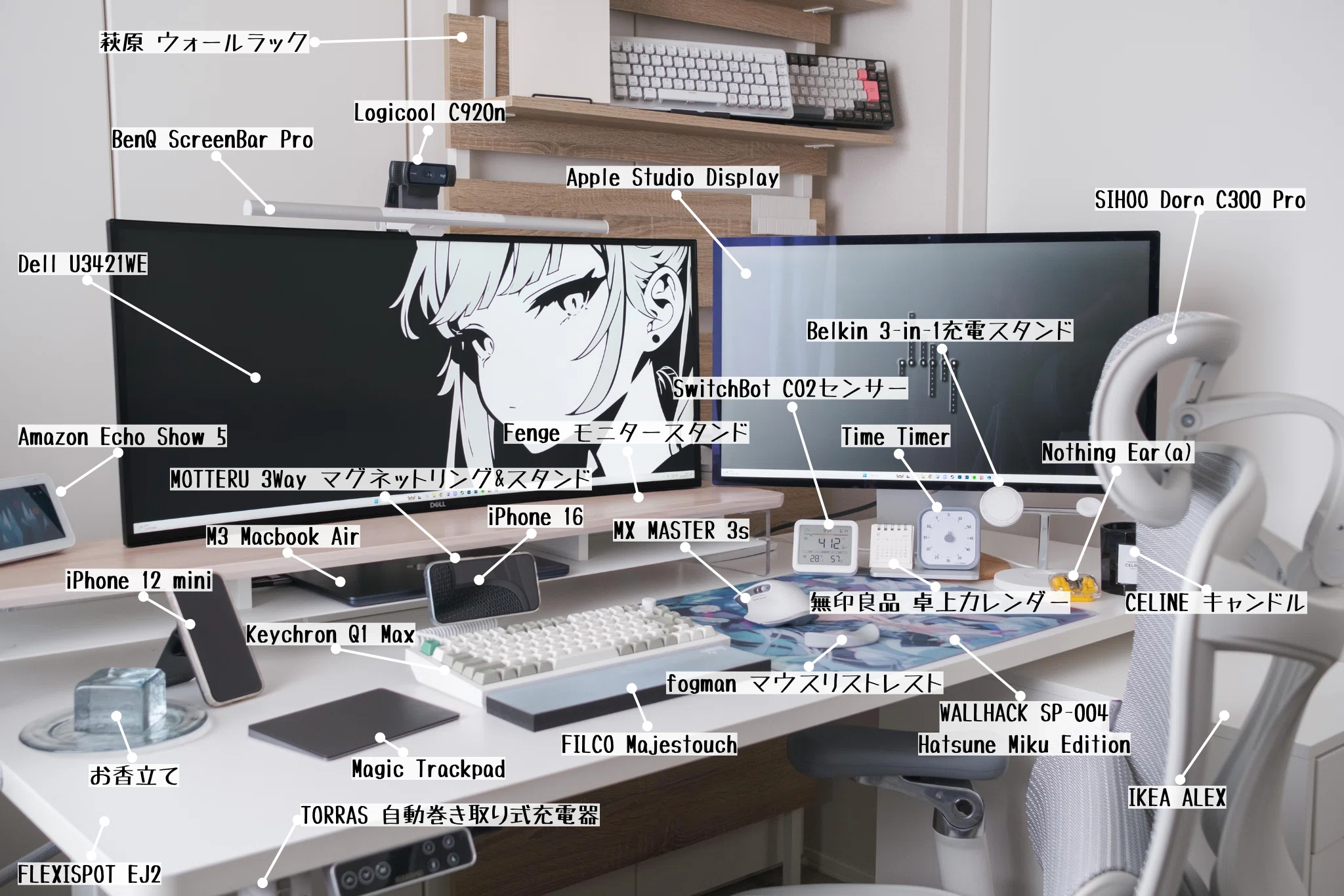 デスクツアー】MacとWindowsを両立したホワイトのデスク環境｜ハロニズム