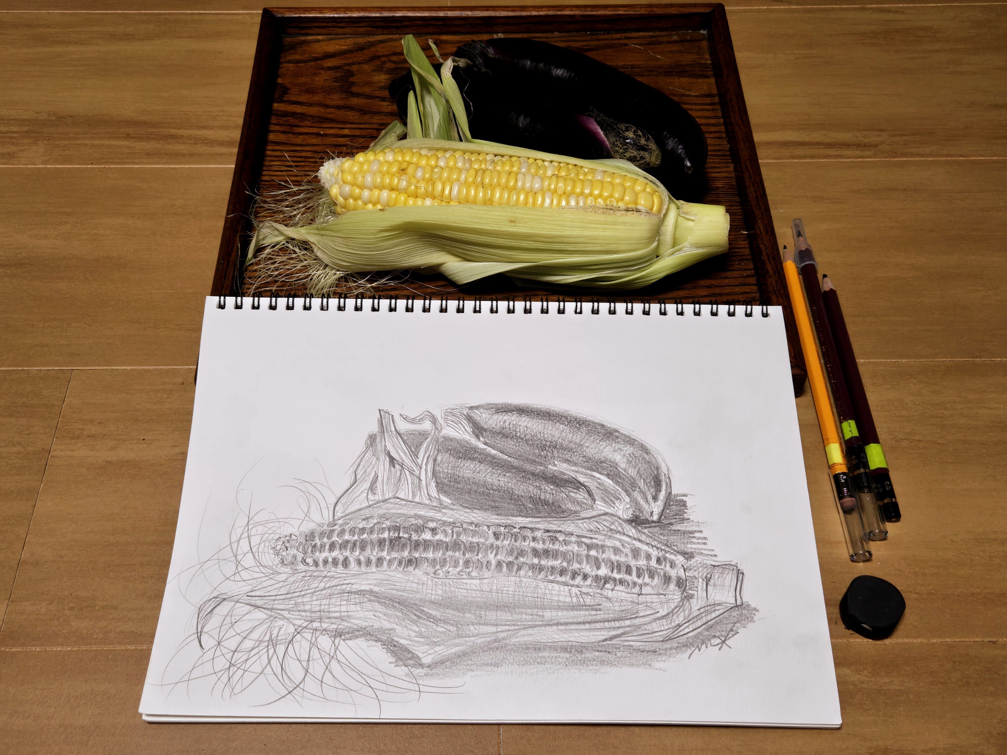 今日の机20250615『絵は正直・野菜のスケッチ』｜中嶌まり