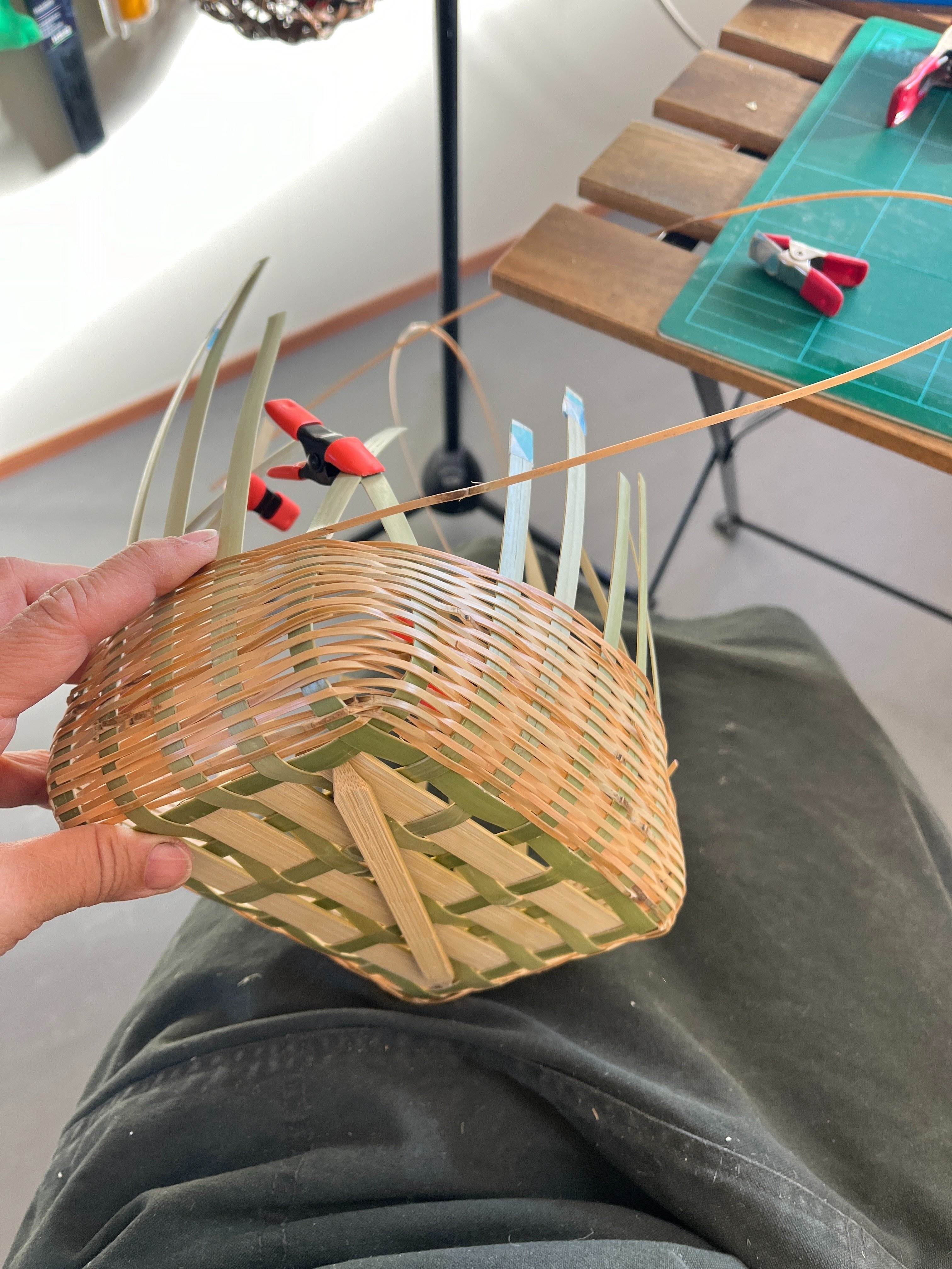 竹細工 手提げ籠 刺子の内布つき