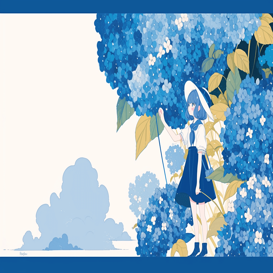 紫陽花と女の子│イラスト紹介｜日向