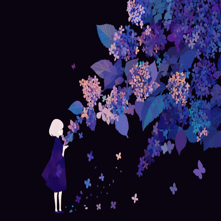 紫陽花と女の子│イラスト紹介｜日向