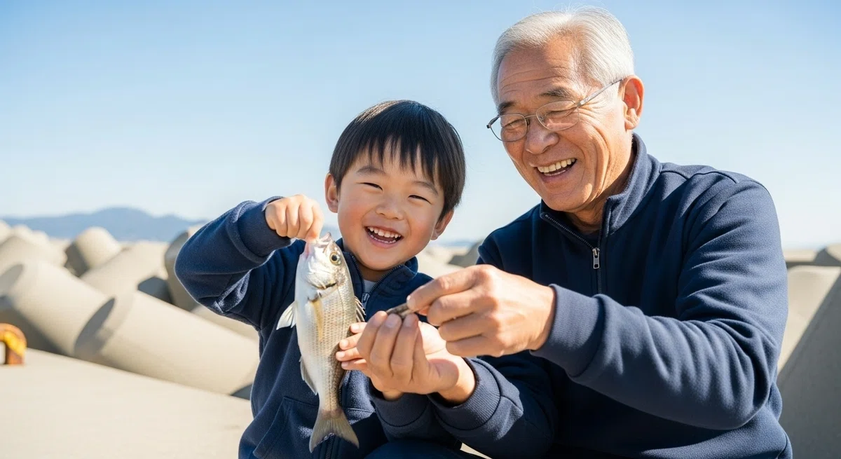 釣りの喜びが「世代を超えて受け継がれる」様子