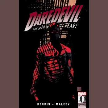 Daredevil: King Of Hell's Kitchenカバー画像。顔は影に覆われているが目だけが赤く光るデアデビルが描かれている。周囲の柵のようなものの影が身体に反射している