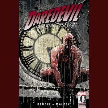 Daredevil Vol. 10: The Widow カバー画像。雨の中、時計台のようなところにしゃがんで佇むデアデビルが描かれている