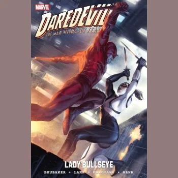 Daredevil: Lady Bullseye カバー画像。両手にビリークラブを持つデアデビルと、両手に剣を持つレディ・ブルズアイが戦っている