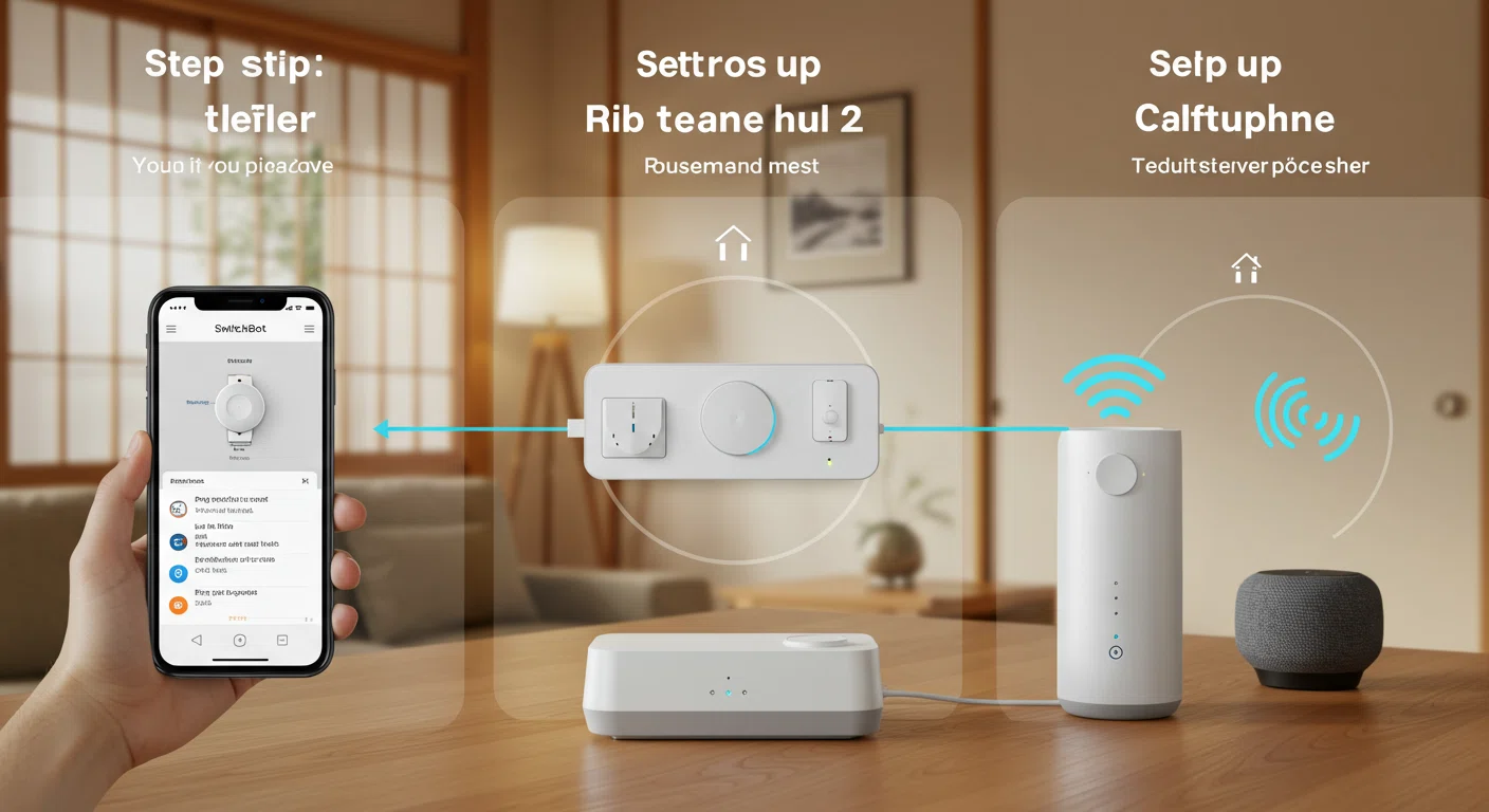 SwitchBotハブ2のセットアップ手順を示す様子