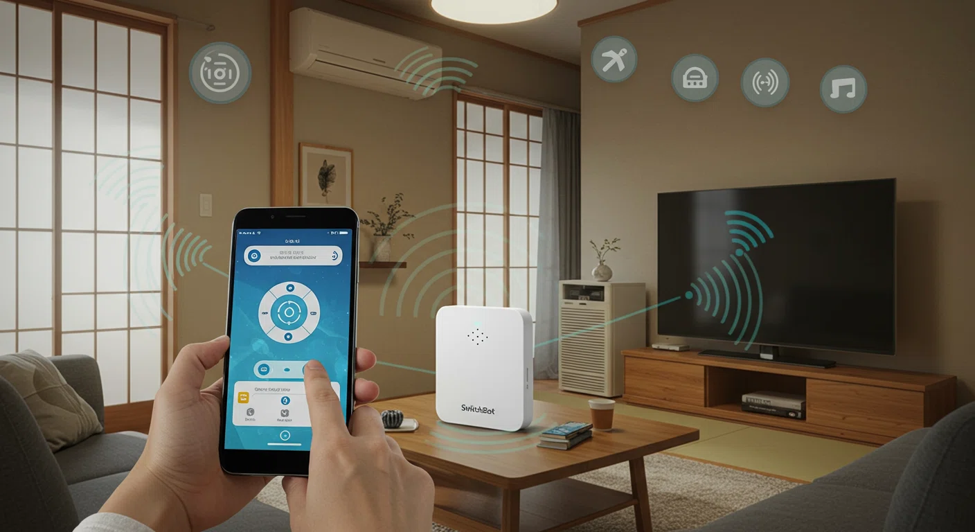 スマートリモコンで家電を操作している様子