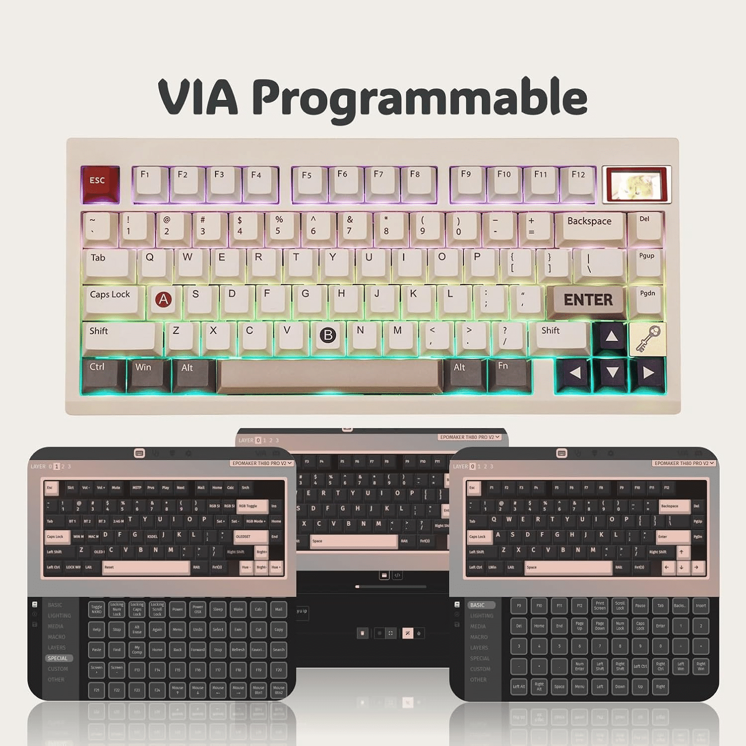 EPOMAKER TH80 PRO V2 ワイヤレス ゲーミングキーボード Retro White