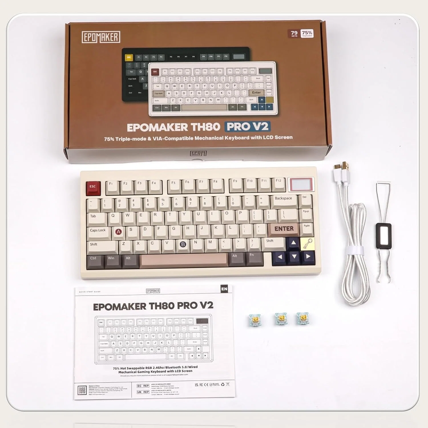 EPOMAKER TH80 PRO V2 ワイヤレス ゲーミングキーボード Retro White
