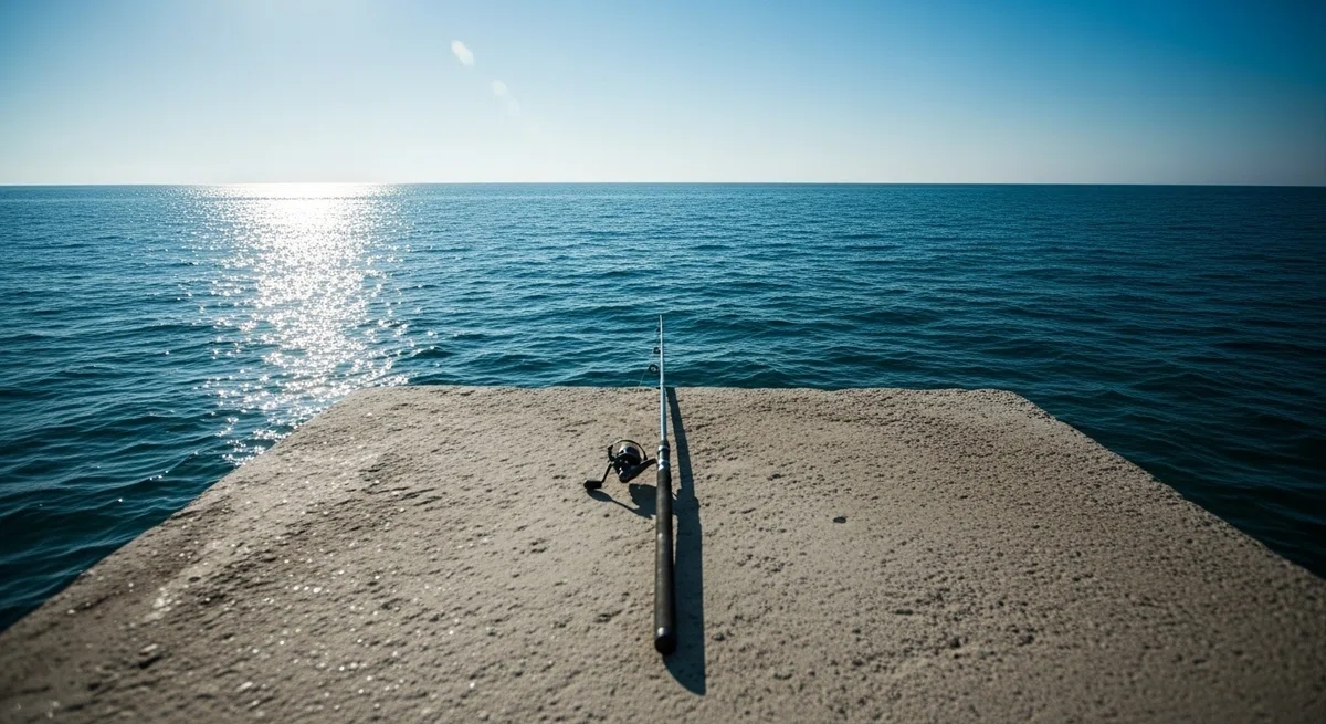キラキラした美しい夏の海を背景に、手前には持ち主のいなくなった竿が一本、不吉な影を落として転がっている