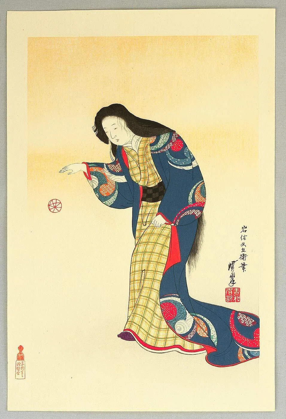 河鍋暁翠による浮世絵「手鞠で遊ぶ美人」｜artoday - chiaki