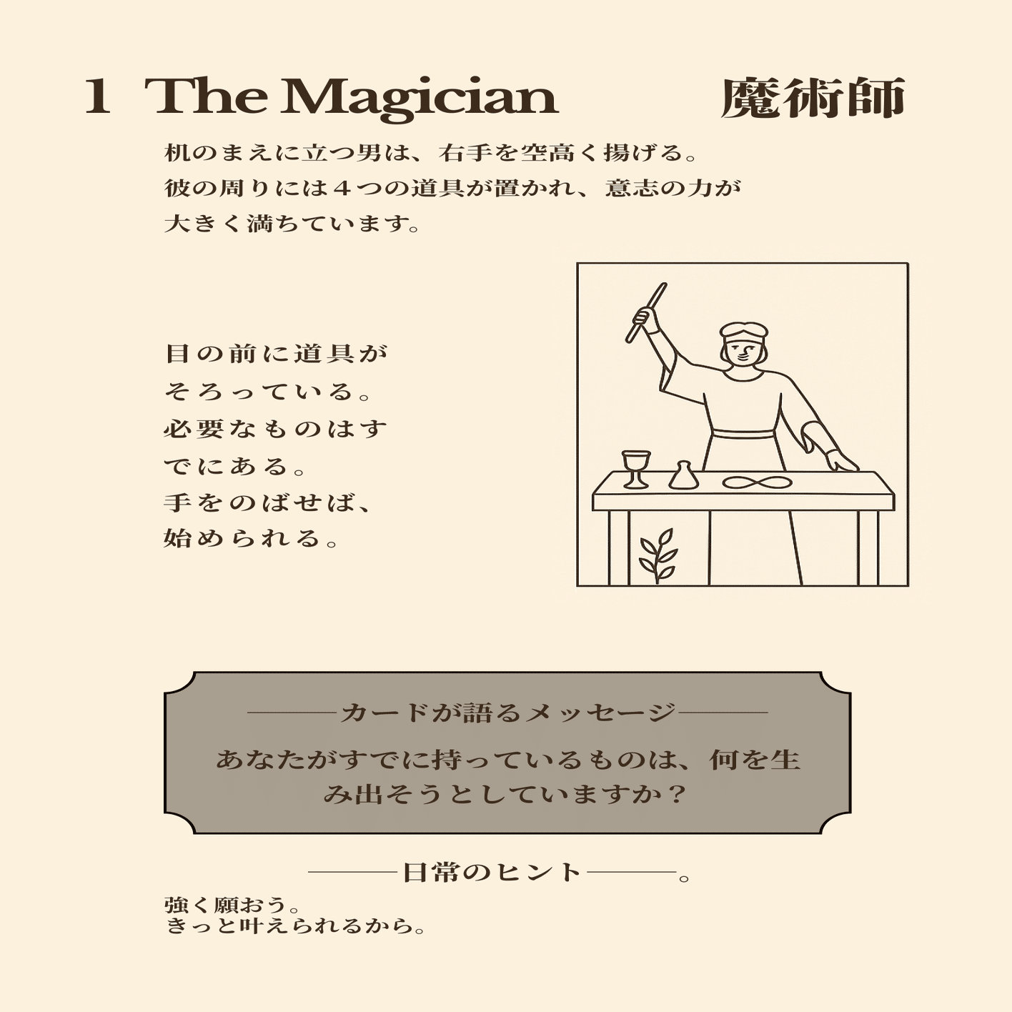 No.2】タロット｜1枚ずつ覚える78の言葉 ✨1：《魔術師》The Magician