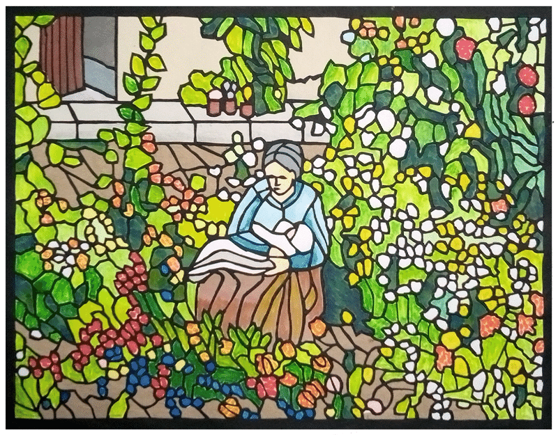 切り絵 花園の母子｜hiro@moriken