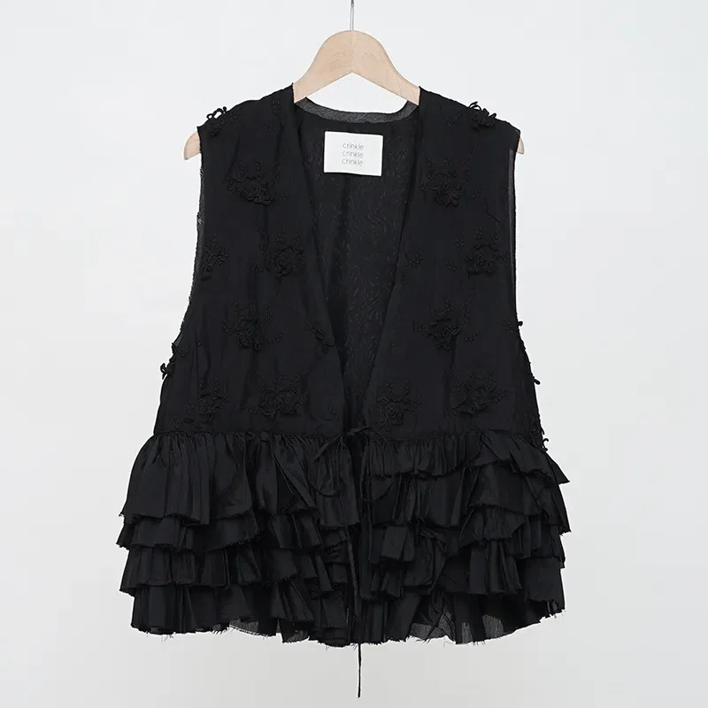 トップス frill rayon shantung vest crinkle 3D Flower Embroidered Vest for Summer [crinkle crinkle crinkle