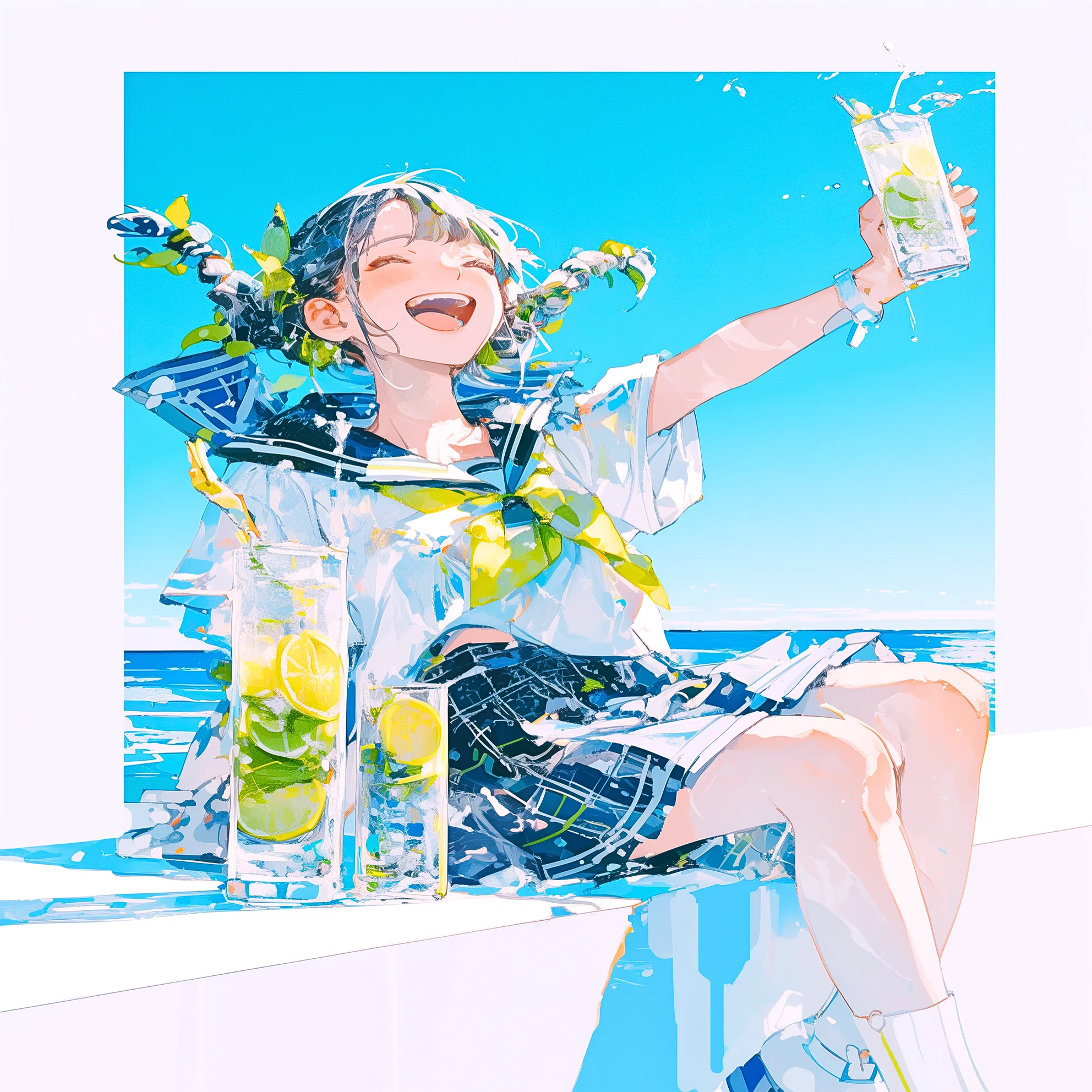 夏がグラスの底に残ってる【AIイラスト＋4コマ漫画】｜Alpaka