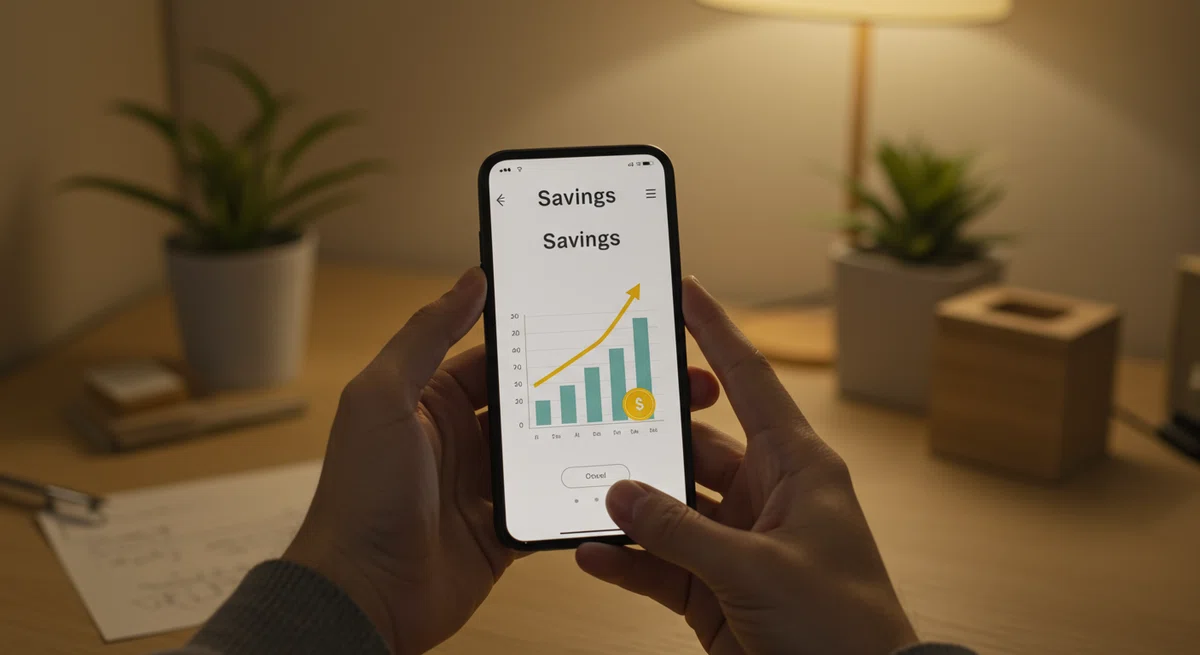スマートフォンで貯金記録アプリを使用している様子