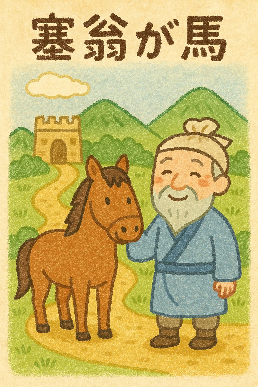 【干支画賛掛け軸】左馬「人間萬事塞翁馬」 塞翁が馬 絵 塞翁が馬 boubura