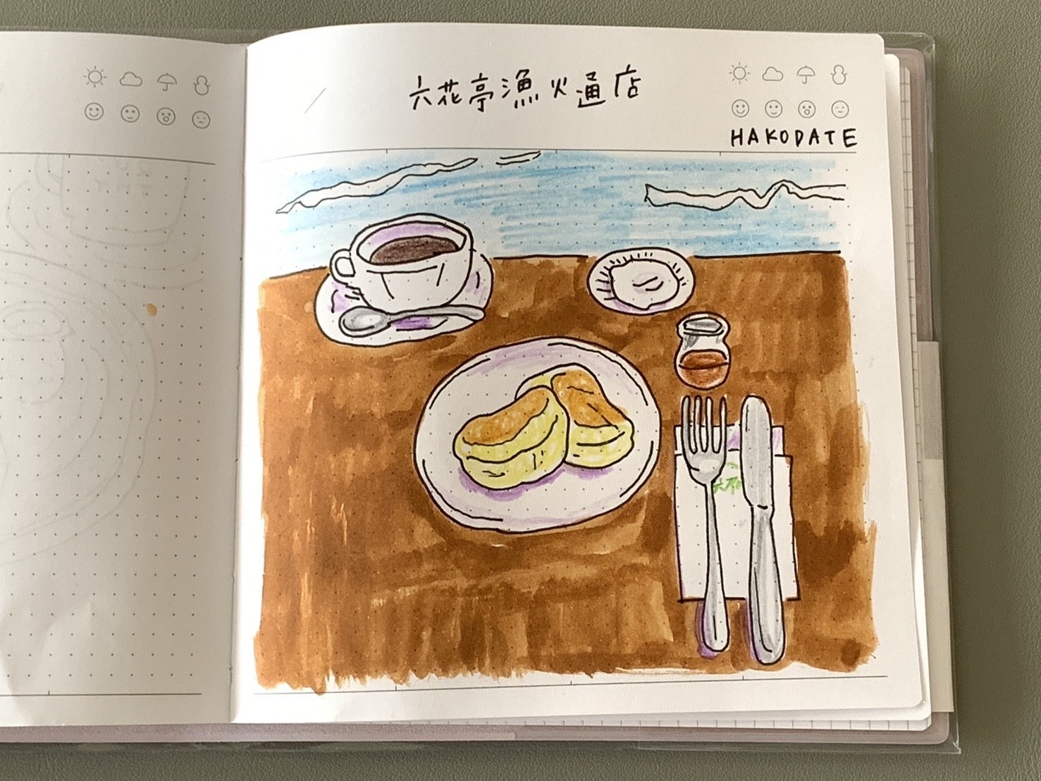 函館の海！六花亭漁火通店でスフレパンケーキ【朝ごはんスケッチその2