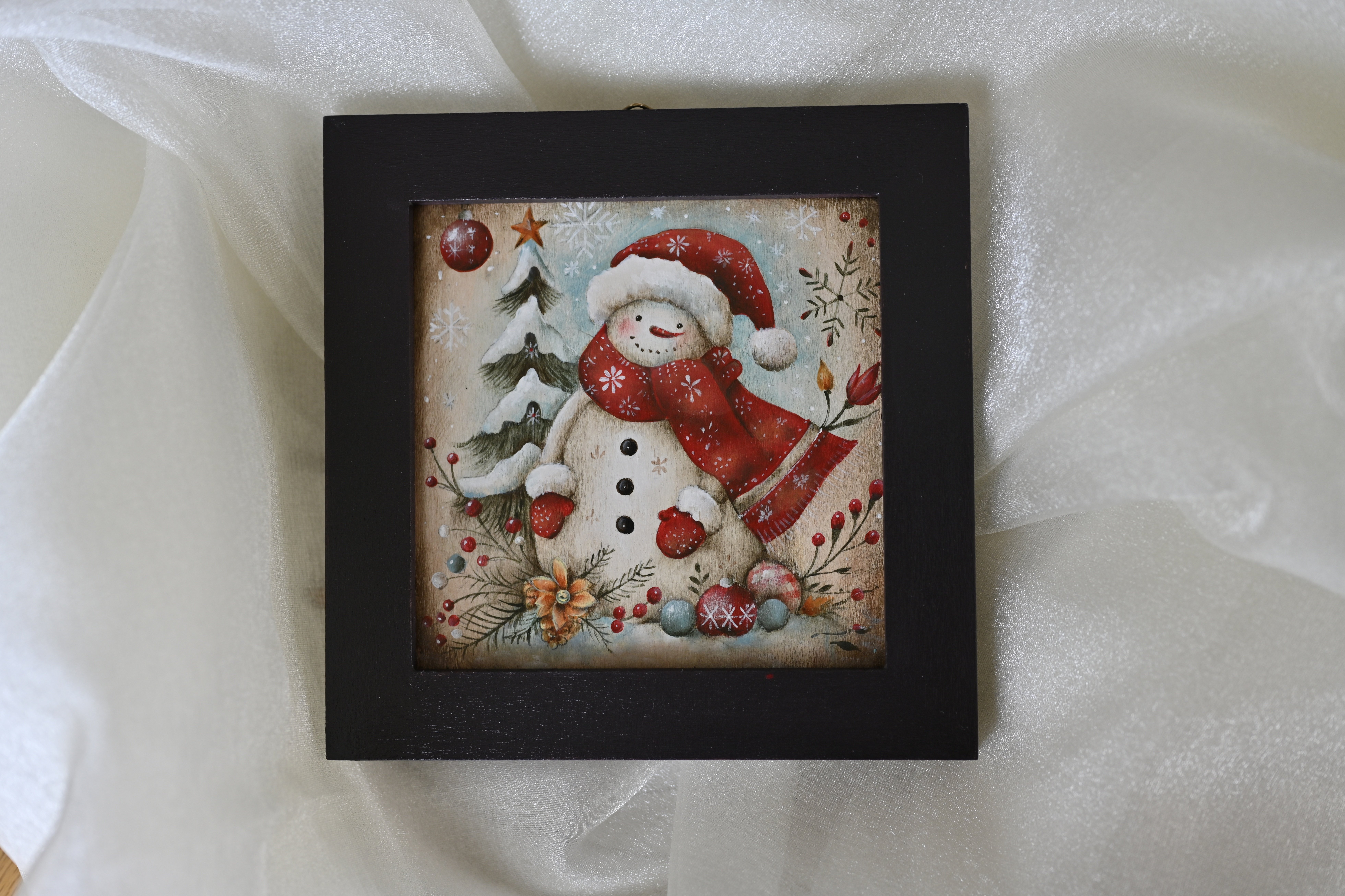 ❄️トールペイント作品『赤いマフラーの雪だるまがくれた冬のぬくもり