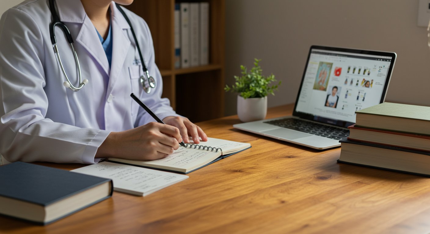 医療専門用語を学ぶ医師