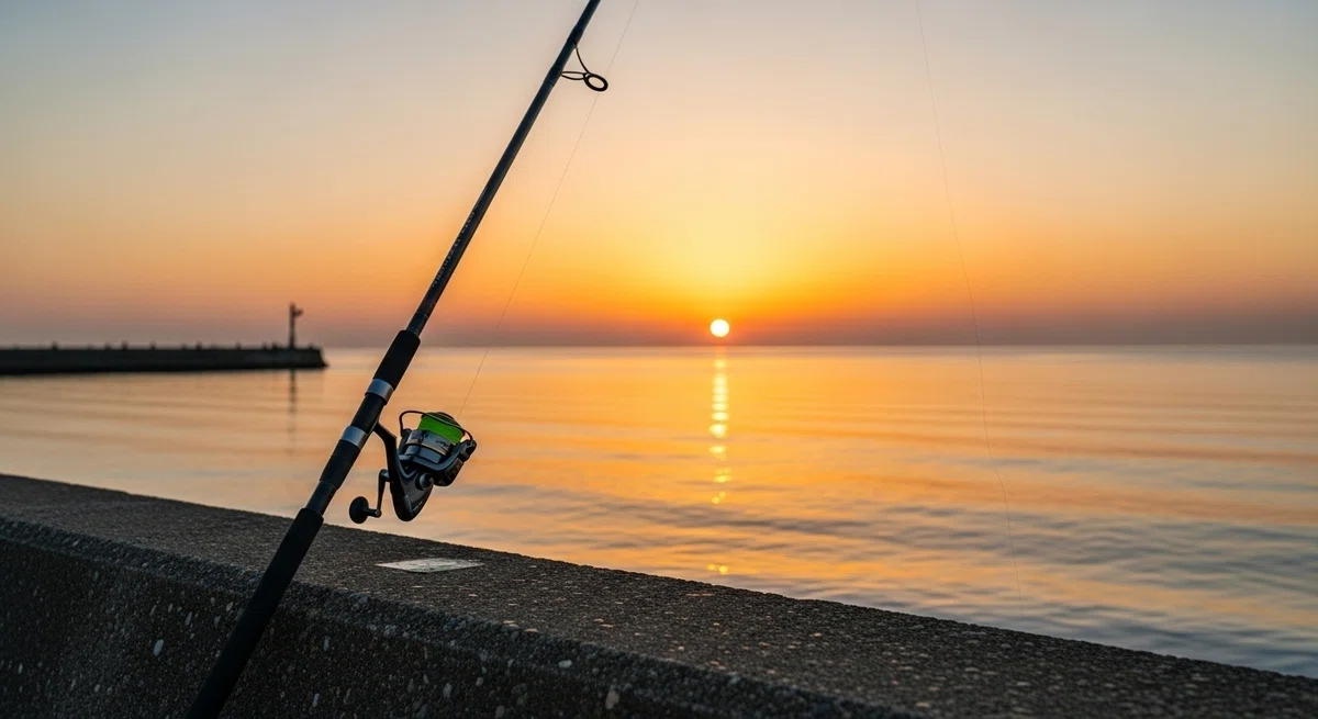 釣りの準備が整った、期待感あふれる情景。