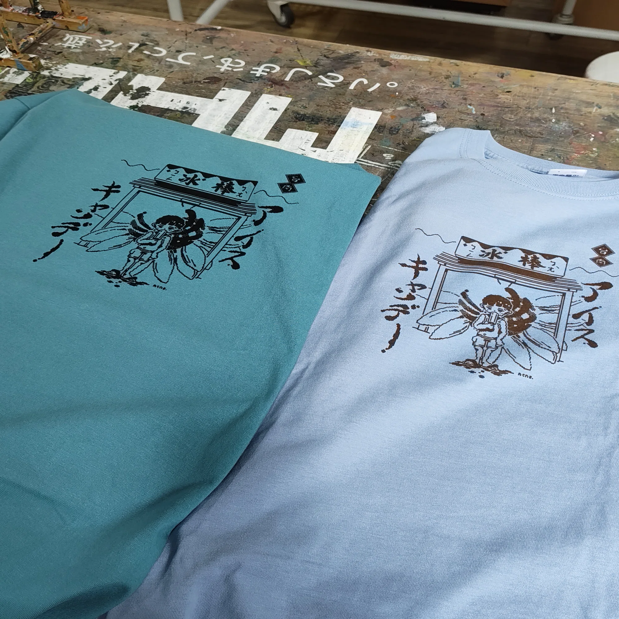 しかも2カ国】シルクスクリーンでTシャツつくるイベントにドット絵で 