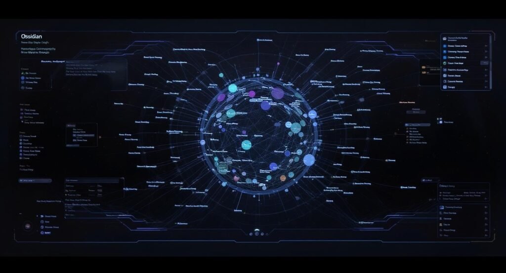 このグラフビューの例では、ノート間の複雑な関連性が視覚的に表示されており、Smart Connectionsがどのように隠れた関連性を発見するかがわかります。