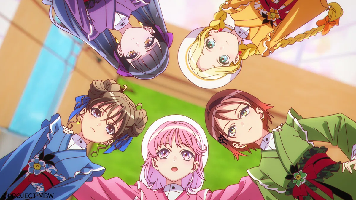前橋ウィッチーズ第4話、主人公ら5人が円になって相談するシーン