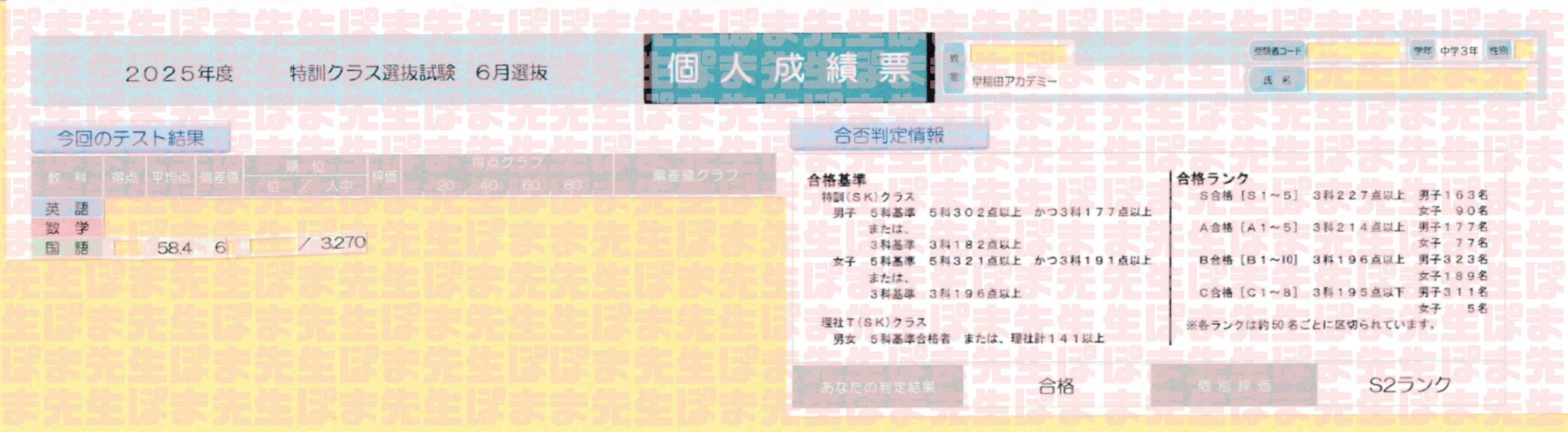 早稲アカ 最後の特訓選抜で過去最高 S2合格 成功例③（結果