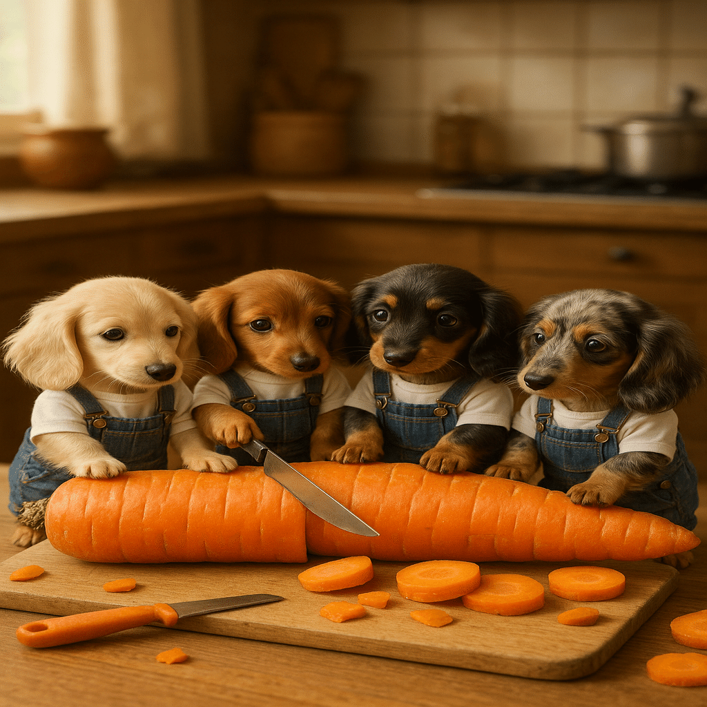 🥕ミニチュアダックス4兄弟のにんじんクッキング！AIダックス多頭飼い