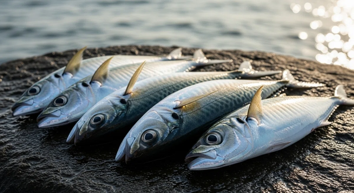 釣り上げられたアジ