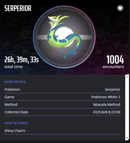 色違い記録】No.497 ジャローダ（Serperior）｜BK