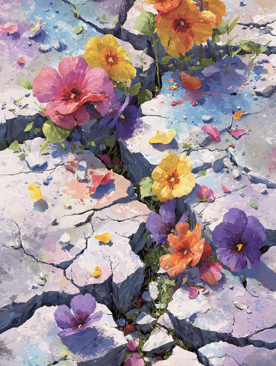 花に変える — 崩れた世界に咲くものたち【AIアート】｜えみつばめ｜AI