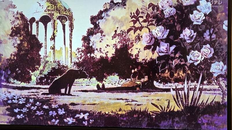 日本画 ロマンティックなシーンのルパンとクラリス A4 日本画