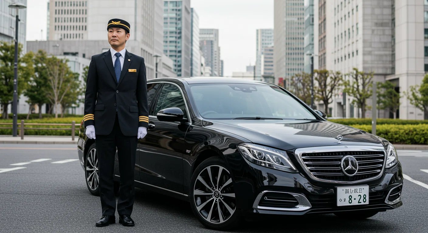 守秘義務を徹底する専属ドライバーと高級車のイメージ