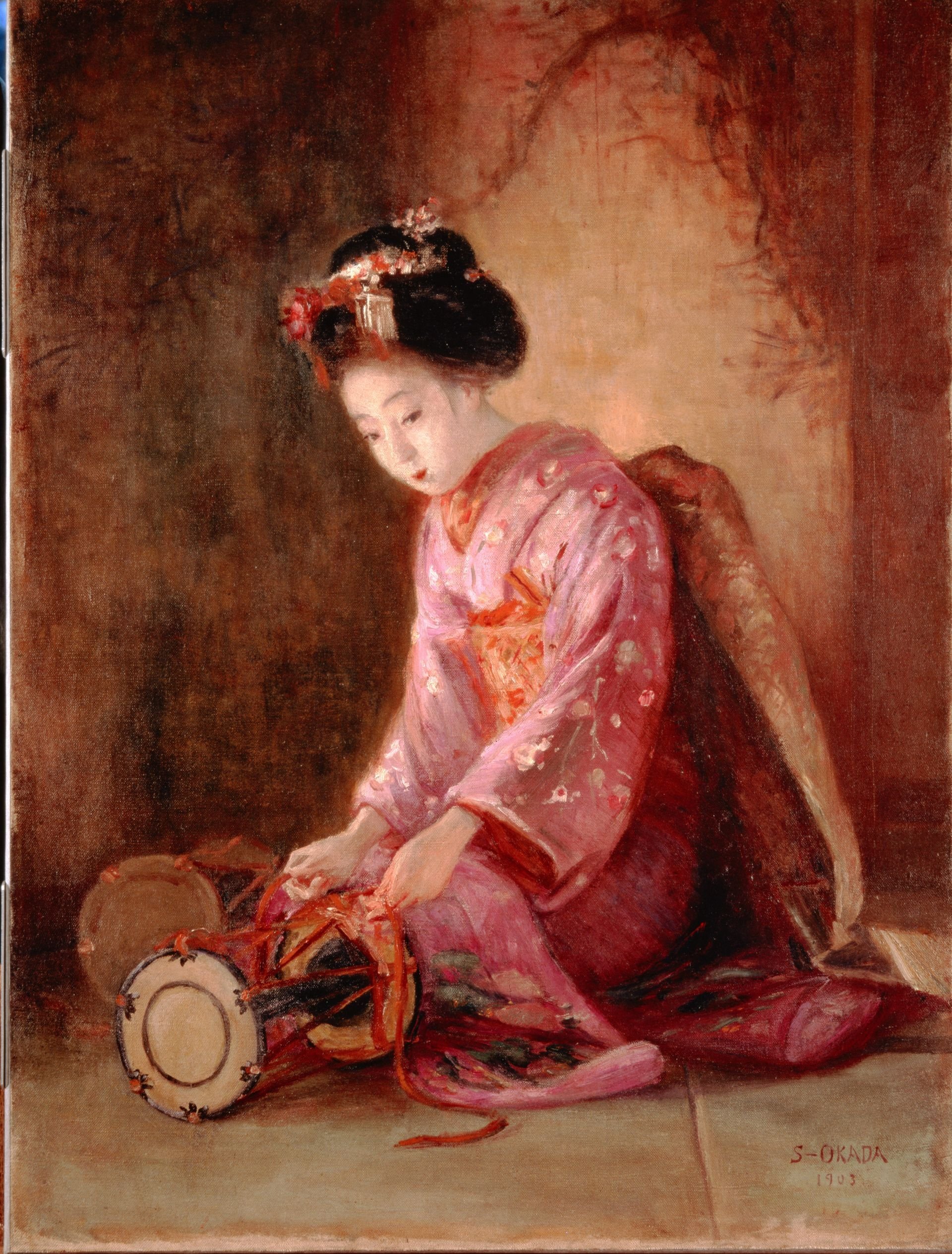 岡田三郎助、【河口湖畔】、新品高級額 額装付、年代物・希少画集画