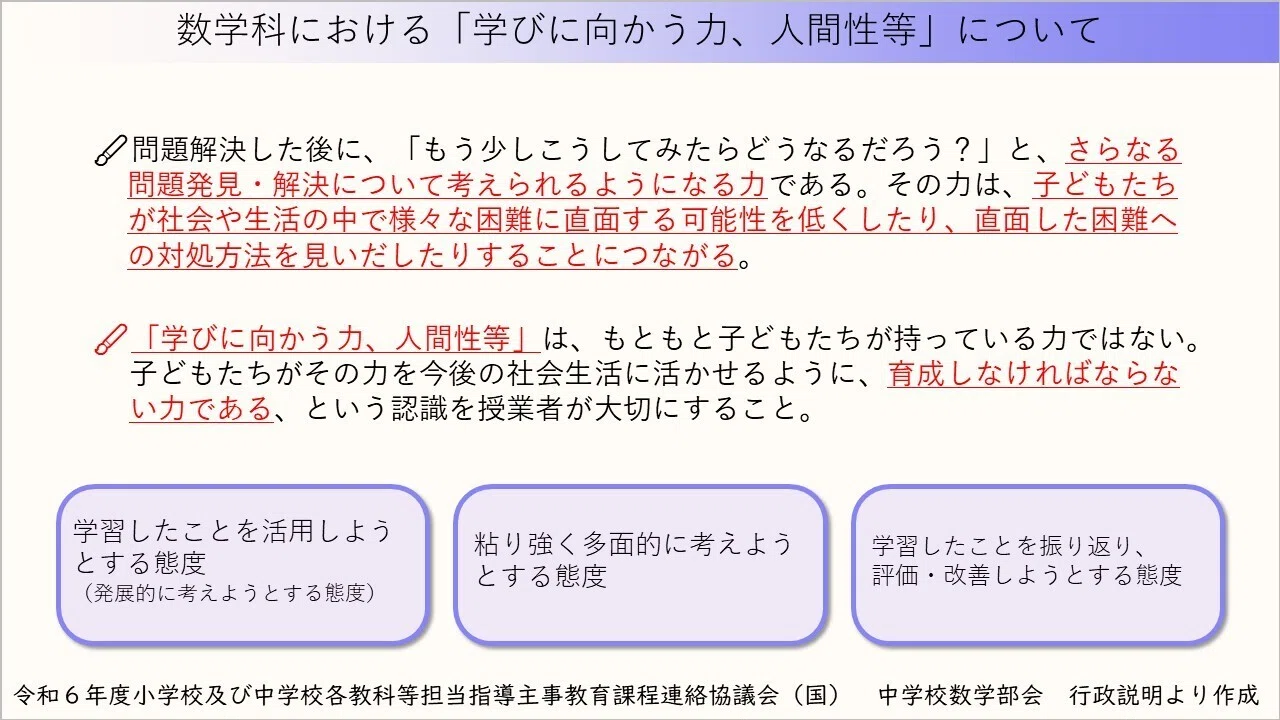 研修実施報告】数学科において資質・能力を育成するために（中学校