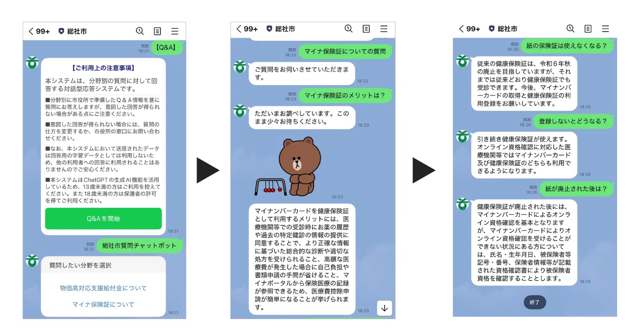 LINEのAIチャットボットが質問に回答。コールセンターを代替する生成AI LINEのAIチャットボットが質問に回答。コールセンターを代替する生成AI