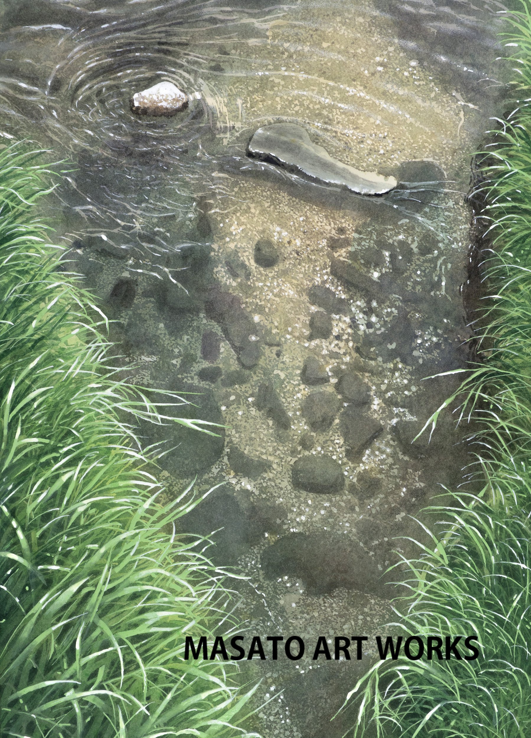 水彩画新作です。散歩中に川沿いを歩いている時の、何気ない風景