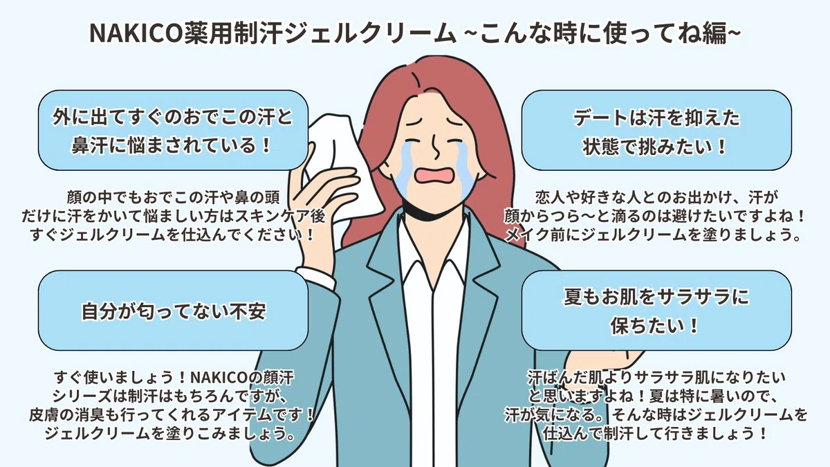 薬用制汗ジェルクリーム NAKICO 顔汗対策 汗対策 推し活 滝汗 汗を止める