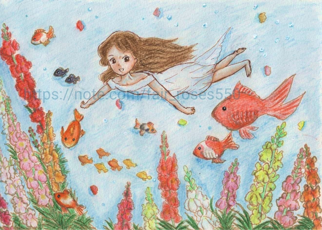 金魚の群れ　油彩画 金魚の群れ 油彩画 - 絵画