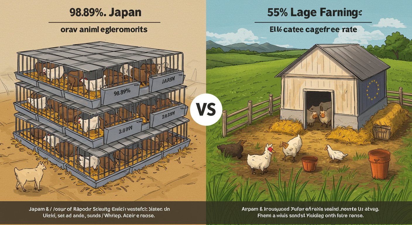 日本と世界のアニマルウェルフェア比較を表した図