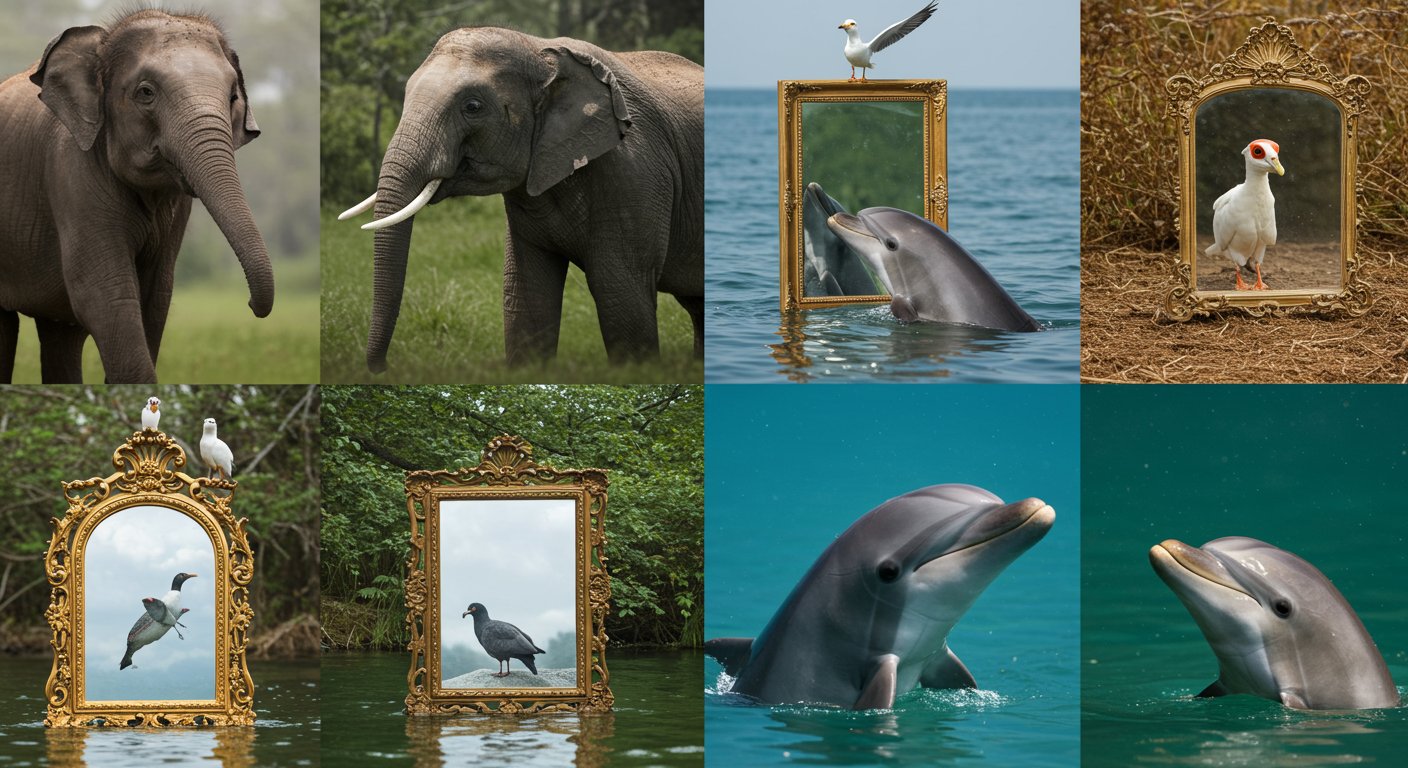 鏡を見る動物の反応を示す画像