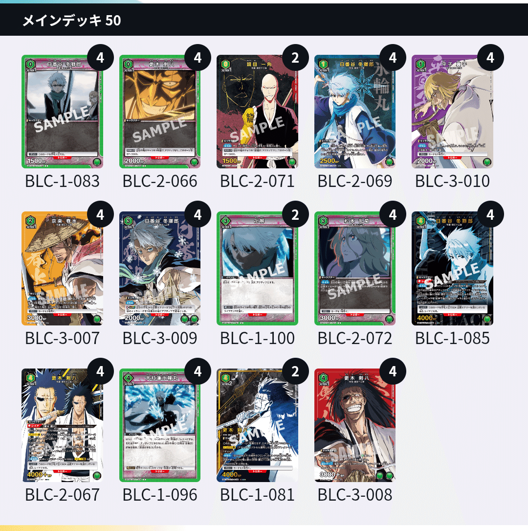 ユニオンアリーナ　BLEACH 緑　日番谷　剣八デッキ　調整パーツ付き 剣八＆日番谷冬獅郎(緑BLEACH)のデッキリストと回し方｜ユニオン
